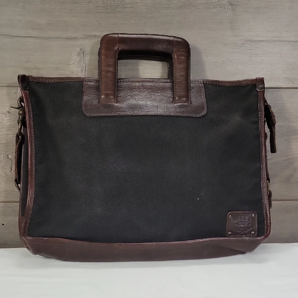 Will Leather Goods Black Brown Canvas Leather Briefcase Messenger Bag Tote